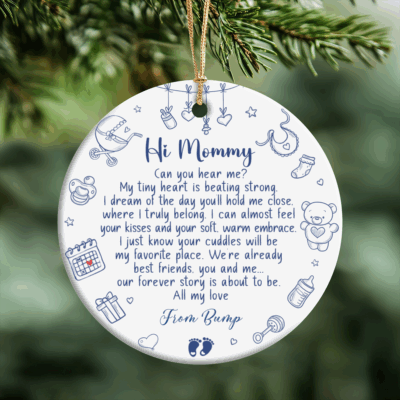 Personalized mommy to be ornament with poem from bump