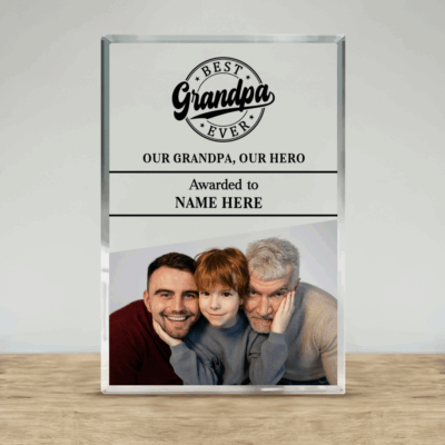 Personalized Grandpa plaque featuring engraved heartfelt message, custom name, and elegant design – sentimental Christmas gift for grandfather from grandkids.