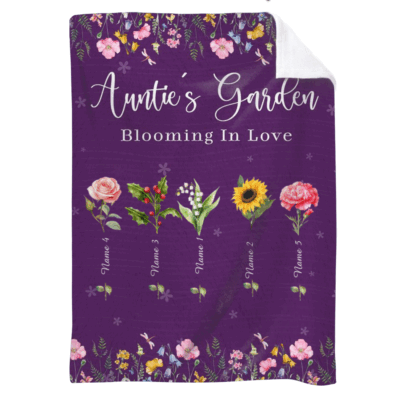 Personalized Aunt Birth Flower Blanket with custom names and floral design