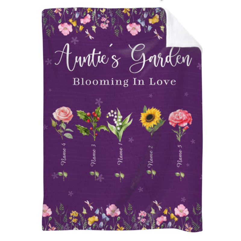 Personalized Aunt Birth Flower Blanket with custom names and floral design
