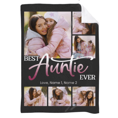 Best Auntie Ever Personalized Blanket with custom photo collage and names – Christmas or birthday gift from niece or nephew.