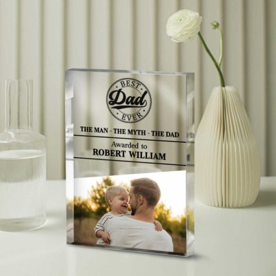 Personalized dad plaque with custom photo and name, thoughtful Christmas gift from kids, heartfelt appreciation keepsake.