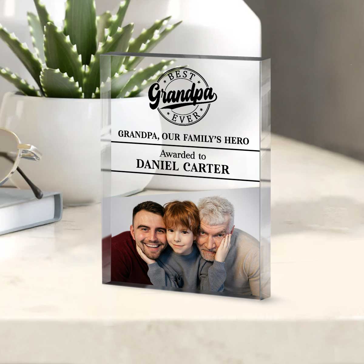 Personalized Grandpa Plaque – Christmas Gift for Grandfather, Custom Acrylic Grandpa Award, Thank You Gift for Grandpa, Appreciation Keepsake 1 Personalized Grandpa plaque featuring engraved heartfelt message, custom name, and elegant design – sentimental Christmas gift for grandfather from grandkids.