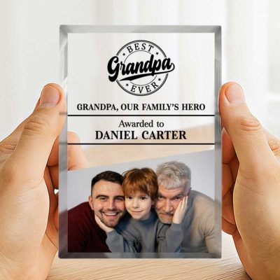 Personalized Grandpa plaque featuring engraved heartfelt message, custom name, and elegant design – sentimental Christmas gift for grandfather from grandkids.