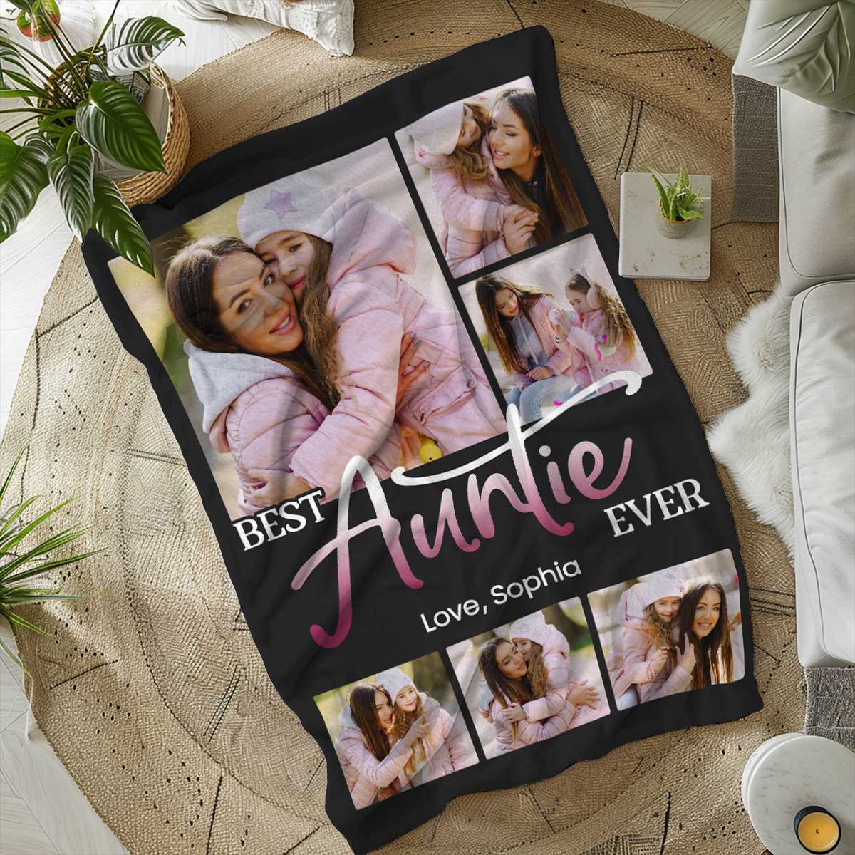 Best Auntie Ever Personalized Blanket – Christmas Gift for Aunt from Niece or Nephew, Custom Photo Collage Blanket, Gifts For Auntie Birthday 1 Best Auntie Ever Personalized Blanket with custom photo collage and names – Christmas or birthday gift from niece or nephew.