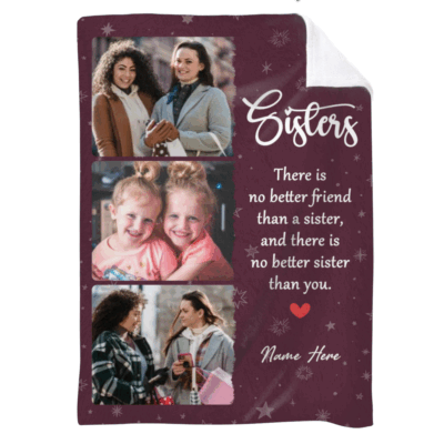 Personalized Sister Blanket with custom photos and names, sentimental Christmas gift from sister, cozy keepsake fleece blanket.