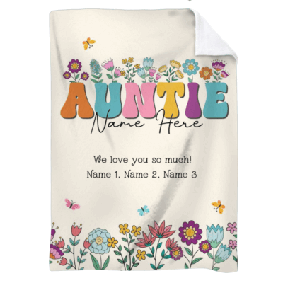 Personalized Auntie Blanket with floral design and custom name, sentimental Christmas or birthday gift from niece or nephew