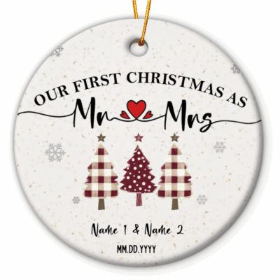 First Christmas Together Ornament - Wedding Gift for New Couple, Custom Name and Date Ornament, Mr & Mrs Christmas Tree Ceramic Ornament