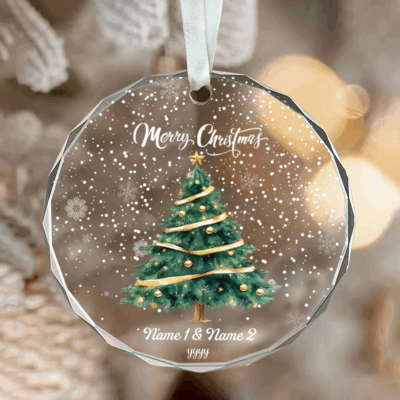 Personalized Couple Name Glass Ornament - Christmas Couple Gift for couples, printed with names and year, perfect Christmas gift or keepsake.