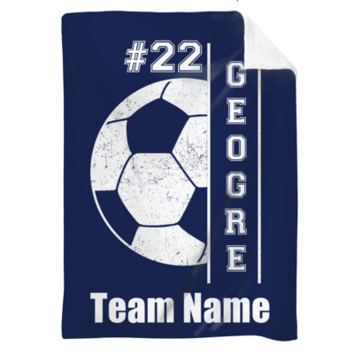Personalized Soccer Blanket - Gift for Soccer Lovers featuring custom name, number, and team name, perfect gift for soccer players or fans, sports-themed throw blanket.