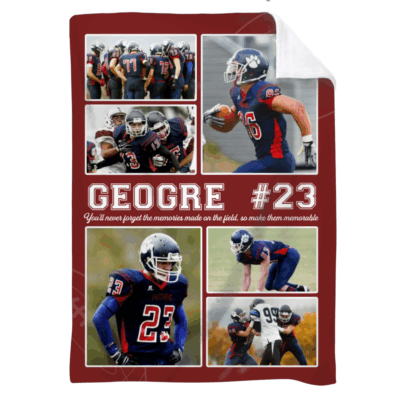 Personalized Football Photo Blanket -  Gift for Football Player, Custom Name Sport Blanket, End of Year Senior Gift, Christmas Sport Gift