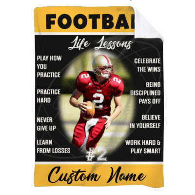 Personalized Football Life Lessons Blanket - Gift for American Football Player, Custom Photo Sport Blanket, Football Lover Christmas Gift