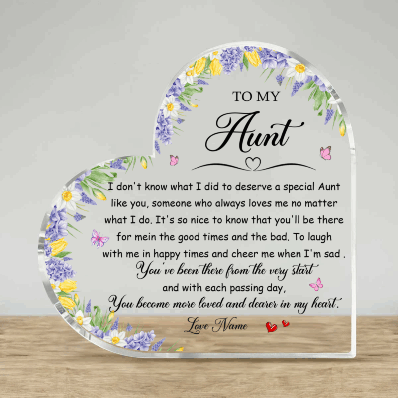 Personalized acrylic plaque for aunt with custom name and message, Christmas gift from nephew or niece, elegant keepsake décor.