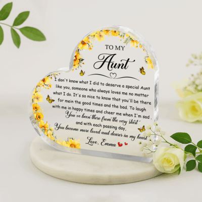 Personalized acrylic plaque for aunt with custom name and message, Christmas gift from nephew or niece, elegant keepsake décor.