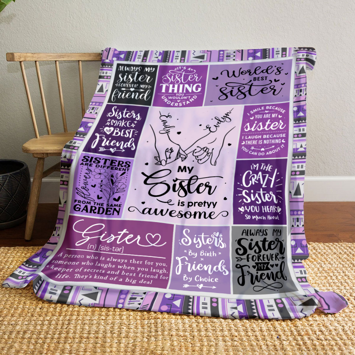 Personalized Sister Blanket – Custom Name Blanket for Sister, Christmas Gift for Sister from Sister, Birthday Gift for Best Friend Sister 1 Personalized sister blanket with custom name, heartfelt Christmas or birthday gift from sister, cozy keepsake for best friend sister.