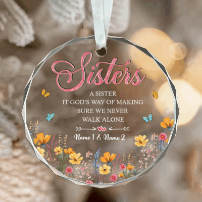 Personalized sister ornament with custom name, sentimental Christmas keepsake gift for sister, elegant holiday decoration.