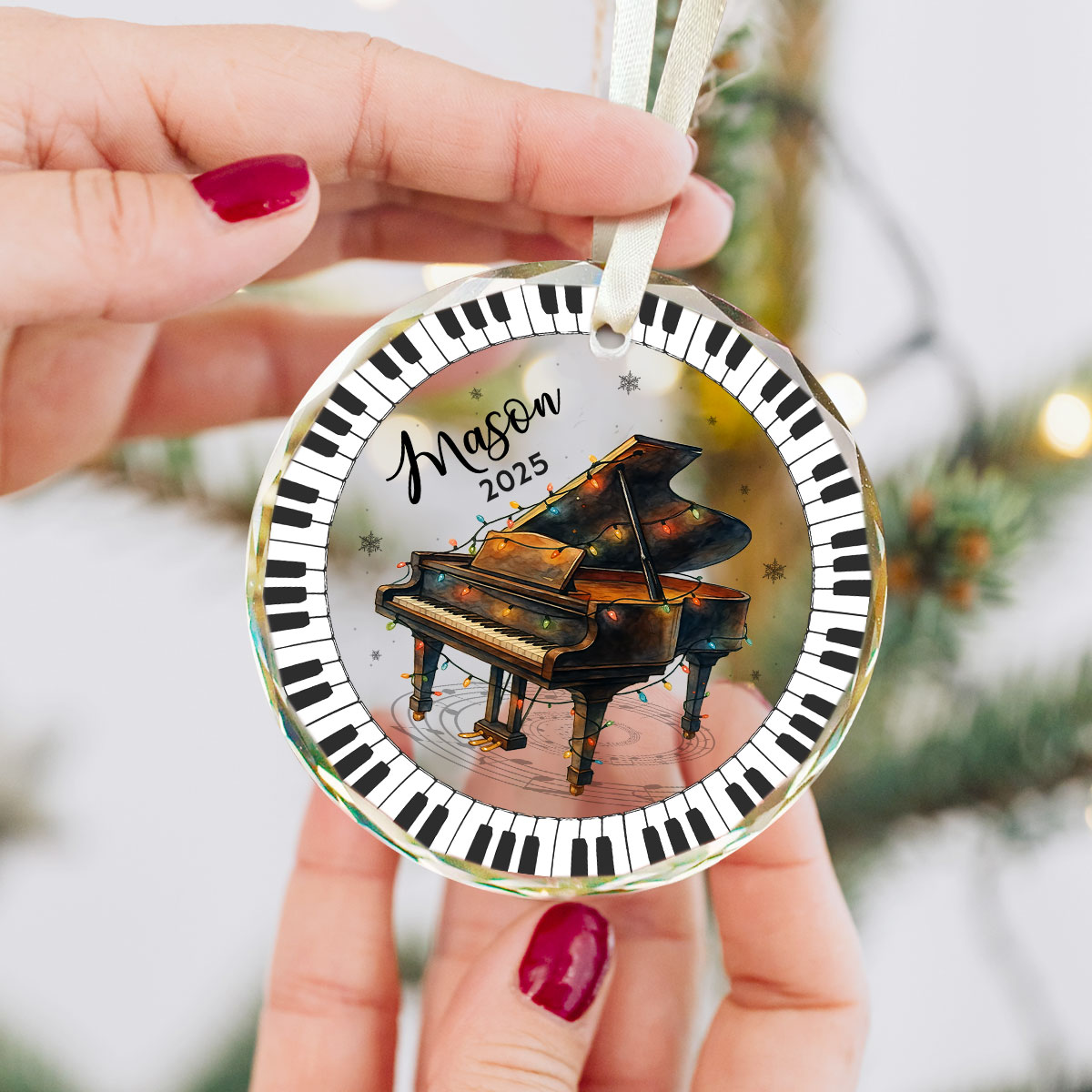 Personalized Piano Ornament – Custom Music Ornament for Pianist, Christmas Gift for Piano Player or Music Lover, Piano Teacher Gift 1 Personalized piano ornament with custom name, music-themed Christmas gift for pianist or music lover, elegant black and white keepsake decoration.