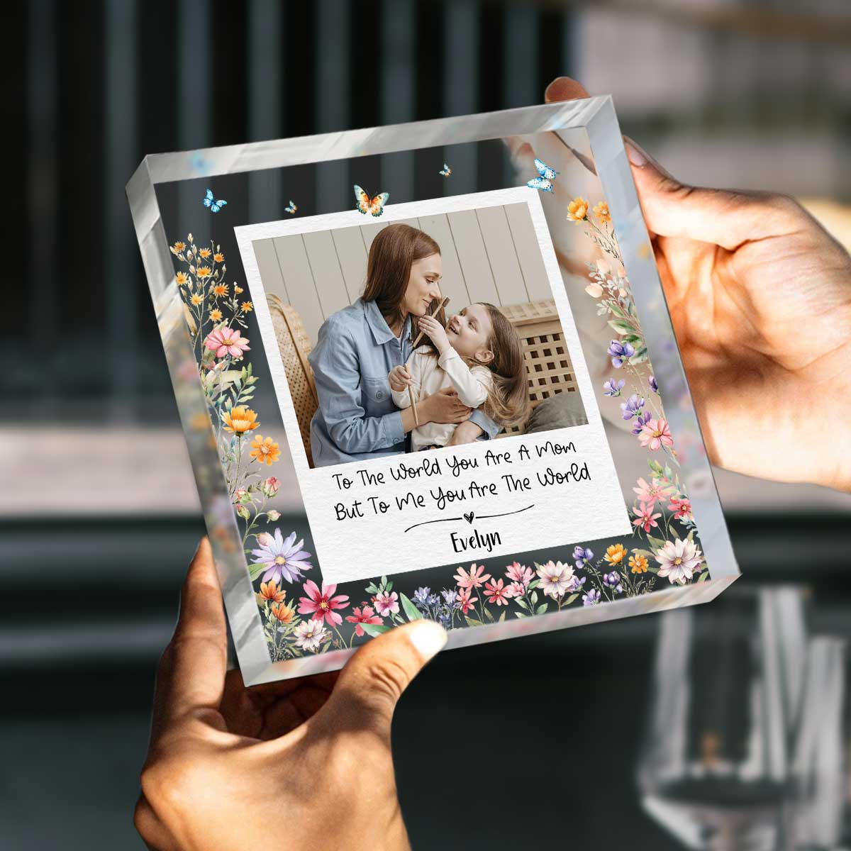 Personalized Mom Acrylic Plaque – Custom Photo Gift for Mom, Floral Polaroid Keepsake, Christmas Gift For Mom From Daughter 1 Personalized Mom acrylic plaque with floral Polaroid design, custom photo and name gift from daughter, sentimental Christmas keepsake for mom.