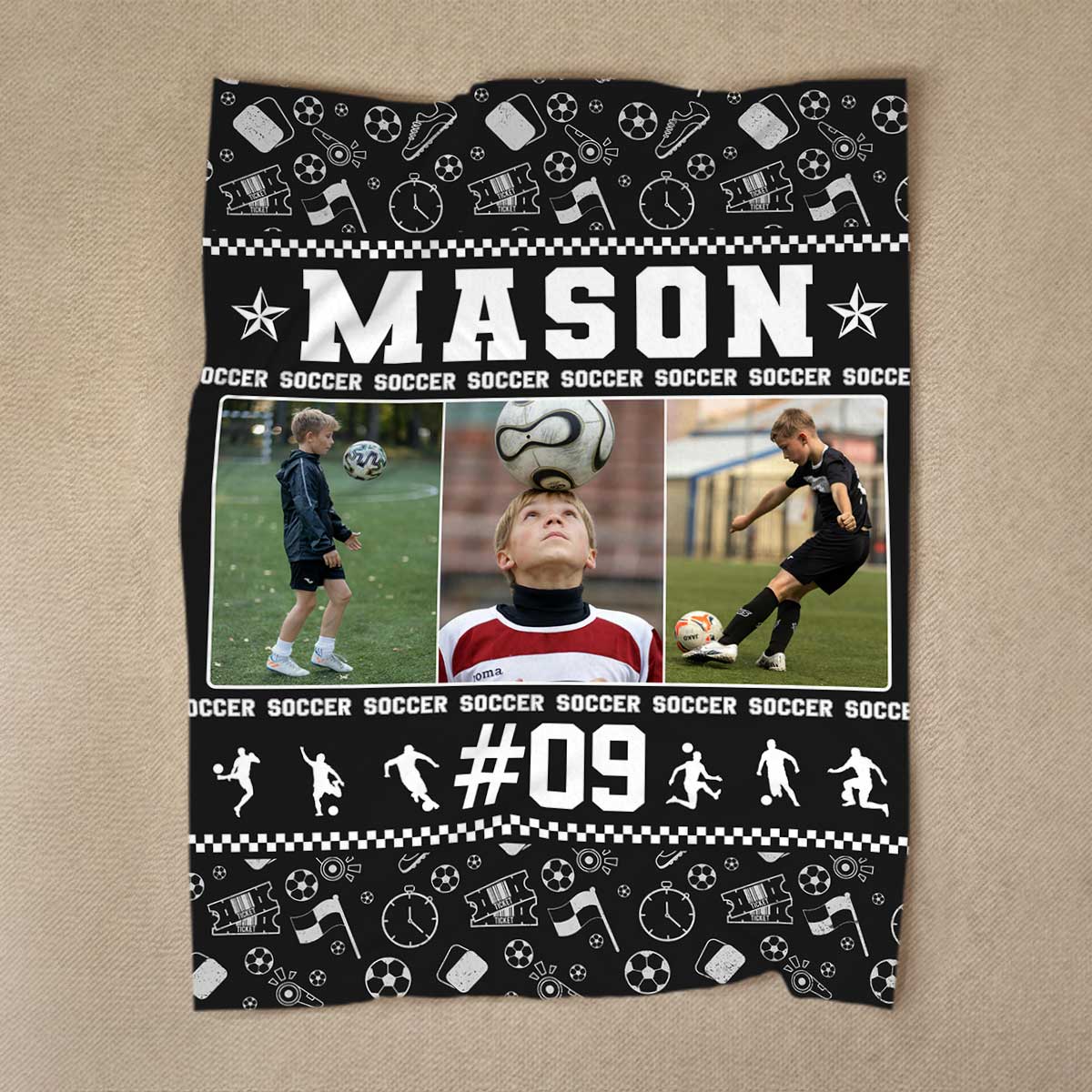Personalized Soccer Blanket – Custom Name & Photo Sports Blanket, Soccer Player Gift for Christmas, Birthday, or Senior Night 1 Personalized soccer blanket with custom name and photo, sports blanket gift for soccer player, Christmas or Senior Night keepsake.