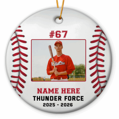 Personalized Baseball Photo Ornament – Baseball Gift for Player, Custom Name and Number Ornament, Baseball Christmas Gift