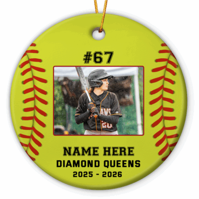 Personalized Softball Photo Ornament – Gift for Softball Player, Custom Name and Number Gift, Softball Player Christmas Keepsake