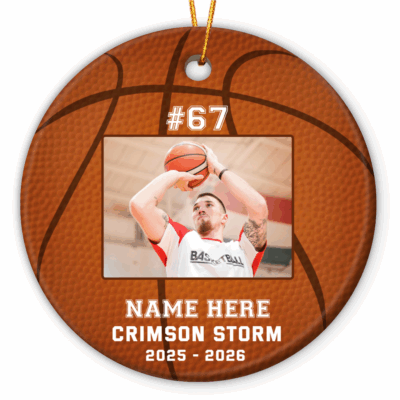 Basketball Player Photo Ornament – Custom Sport Gift, Personalized Gift for Player with Name and Number, Basketball Christmas Keepsake