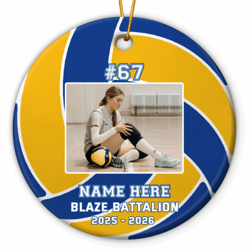 Custom Volleyball Photo Ornament – Gift for Volleyball Player with personalized player photo, name, number, team name, and year, unique volleyball Christmas gift for players and teams.