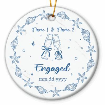 Personalized Beach Engaged Ornament - Gift For Newly Engaged, Custom Name and Date Keepsake, Engagement Christmas Gift for Couple