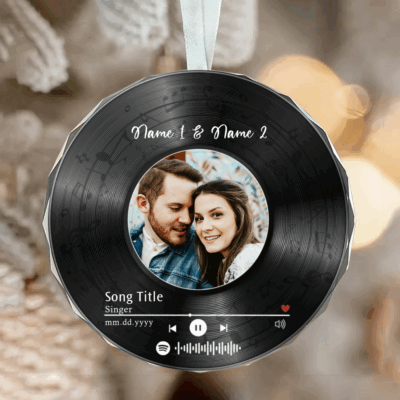 Custom Song Photo Glass Ornament - Gift for Couple, Custom Picture and Song Keepsake, Couple Christmas Gift, Vinyl Record Ornament