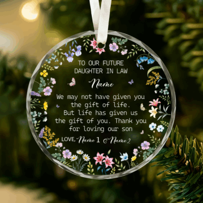 Personalized Future Daughter In Law ornament, engagement or Christmas gift from future in-laws, custom holiday keepsake.