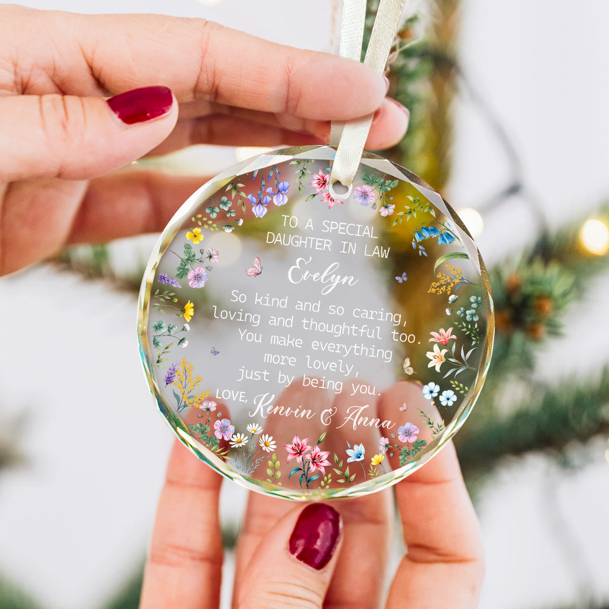 Personalized Daughter In Law ornament, Christmas gift from mother-in-law, custom holiday keepsake with name.