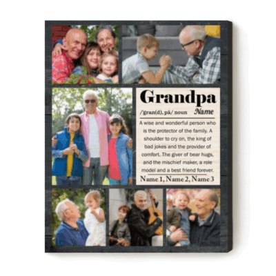 Personalized Grandpa Photo Collage Canvas with family photos and name, custom wall art gift from grandkids, sentimental Christmas or birthday gift for grandfather.