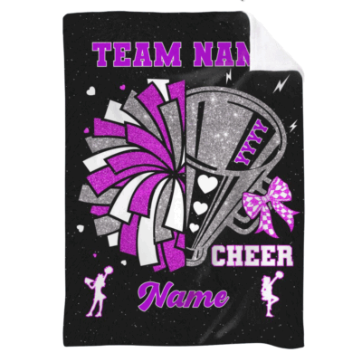 Personalized Cheerleader Blanket with custom name and team design, perfect cheerleading gift for coach or squad, 2025 team fleece blanket keepsake.