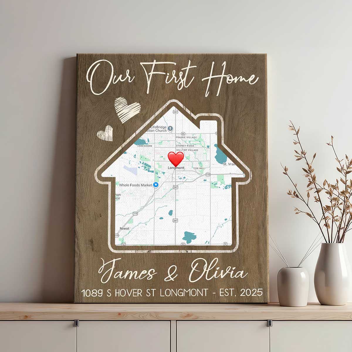 Our First Home Map Canvas - Personalized Housewarming Gift, Custom Home Map, First Time Home Buyer, First Home Gift Map, New House Gift, Gift from Realtor