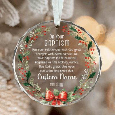 Personalized Baby Baptism Glass Ornament - Christmas Baby Gift, Custom Name and Date Keepsake, Godchild Gift for Baby