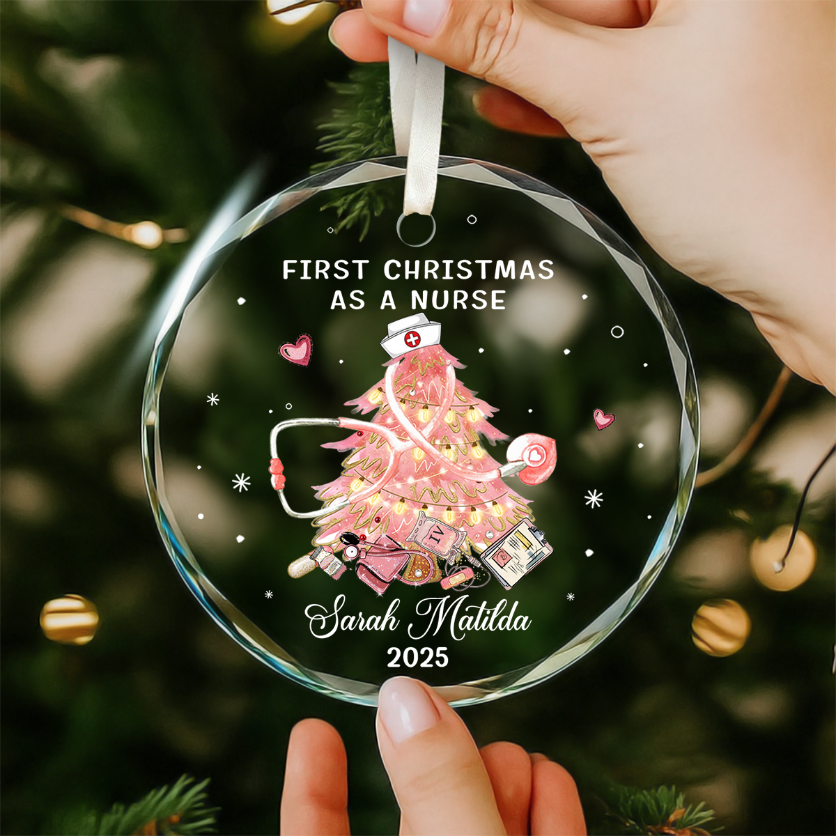 First Christmas as a Nurse Ornament – Personalized New Nurse Glass Ornament, Nurse Christmas Gift, First Year Nurse Keepsake Decoration 1 Personalized First Christmas as a Nurse ornament with name and year, custom nurse Christmas keepsake, new nurse gift for holiday tree decoratio