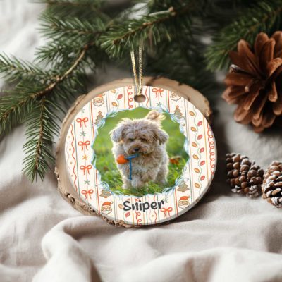 Benicee Shop 21 Custom photo Christmas ornament with pet name, custom Christmas keepsake gift for dog lovers, dog mom and dad ceramic ornament decoration.