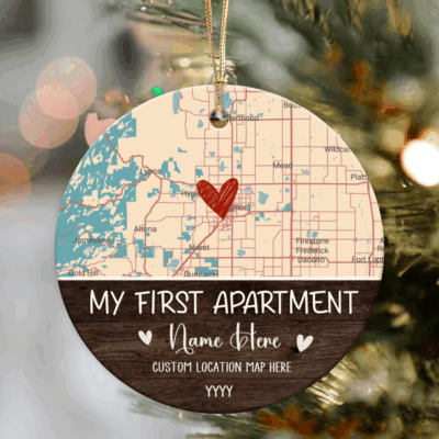 Personalized Christmas Gifts 2025 39 Personalized First Apartment Ornament with custom map and address, new apartment gift for friend or realtor, first home keepsake decoration.