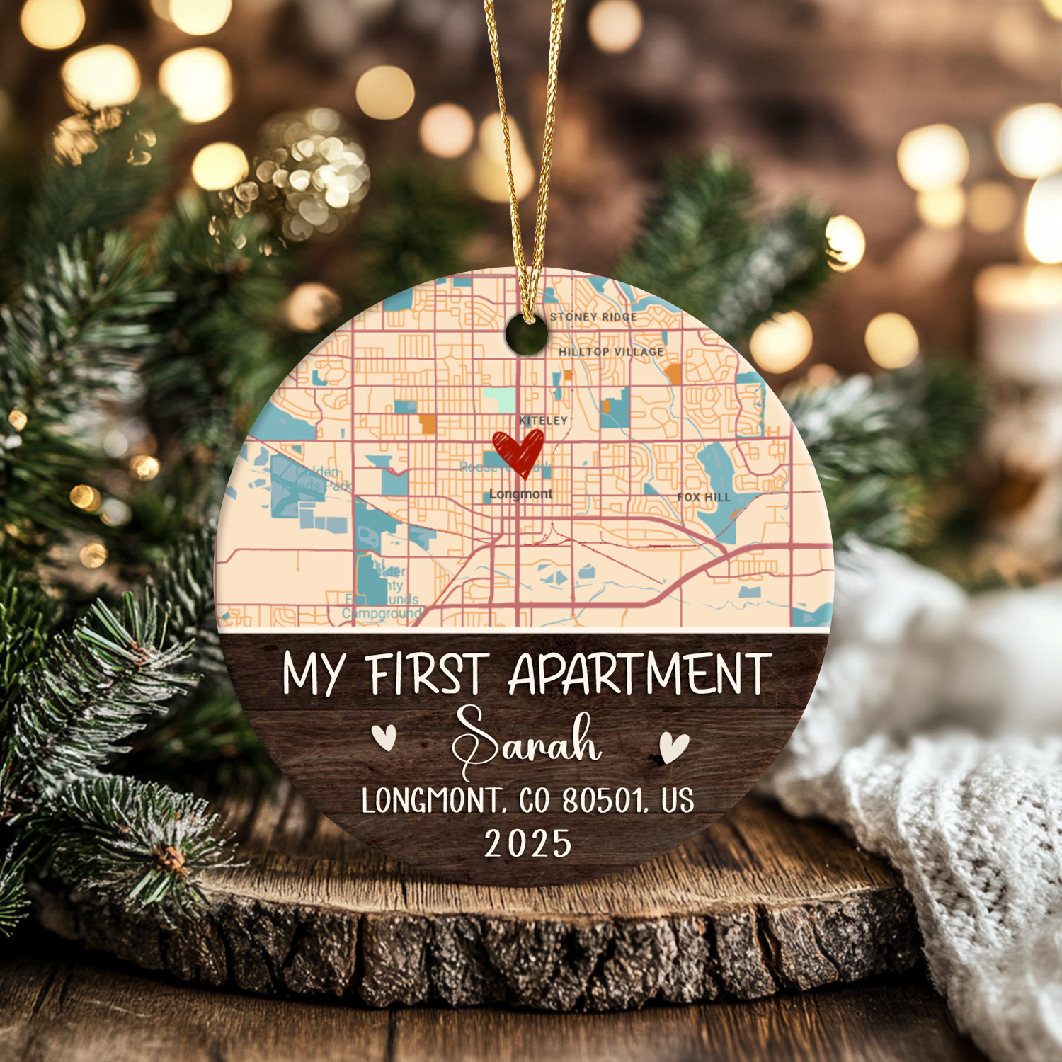 Personalized First Apartment Ornament 2025 – New Apartment Gift for Friend or Realtor, Custom Map & Address Ornament, First Home Keepsake 1 Personalized First Apartment Ornament with custom map and address, new apartment gift for friend or realtor, first home keepsake decoration.