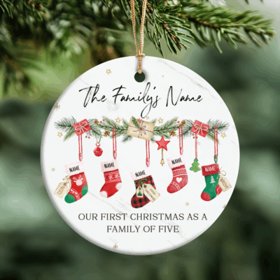 Personalized Christmas Gifts 2025 37 Personalized Family Stocking Ceramic Ornament - Christmas Gift for Family with custom family member names, unique Christmas keepsake gift for families and new parents.