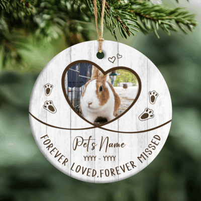 Personalized Christmas Gifts 2025 31 Personalized Bunny Memorial Ornament with rabbit name and dates, custom ceramic pet loss keepsake for rabbit owners.
