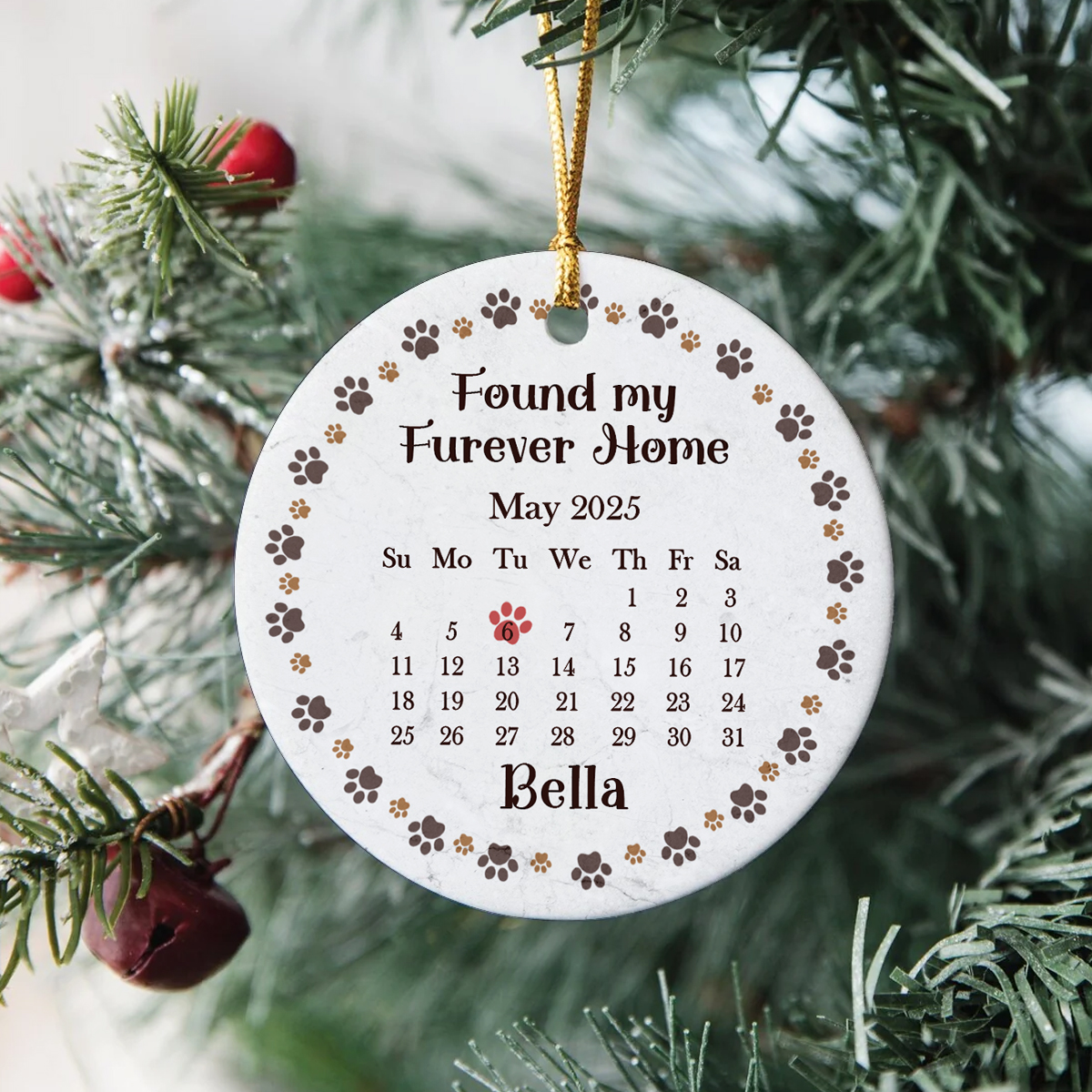Personalized Pet Adoption Ornament – Pet’s First Christmas Ceramic Ornament, Gotcha Day Gift for Dog or Cat, New Pet Adoption Keepsake for Pet Parents 1 Personalized Pet Adoption Ornament with pet name and Gotcha Day details, ceramic Pet’s First Christmas ornament for dog or cat.