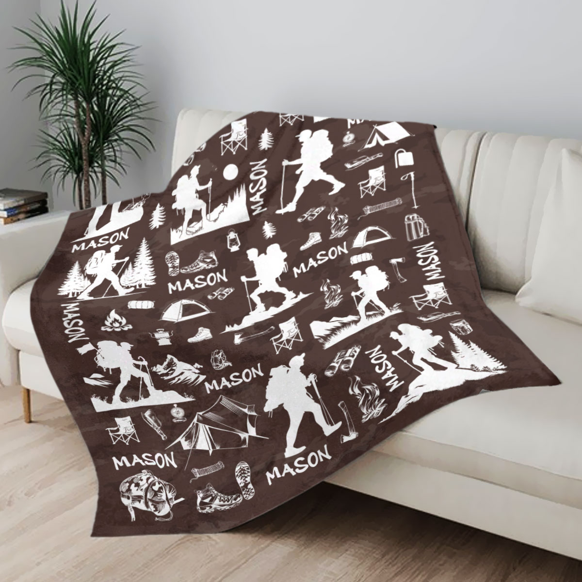 Personalized Hiker Blanket - Custom Name Camping Gift, Hiking Lover Blanket, Trekking Adventure Blanket, Hiker Christmas Gift 1 Personalized hiker blanket with custom name, cozy fleece for outdoor and camping lovers.