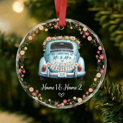 Personalized Christmas Gifts 2025 23 First Christmas Married Glass Ornament - Newlywed Couple Gift with custom couple names and year, romantic Mr and Mrs keepsake for newlyweds, 1st Christmas wedding gift.