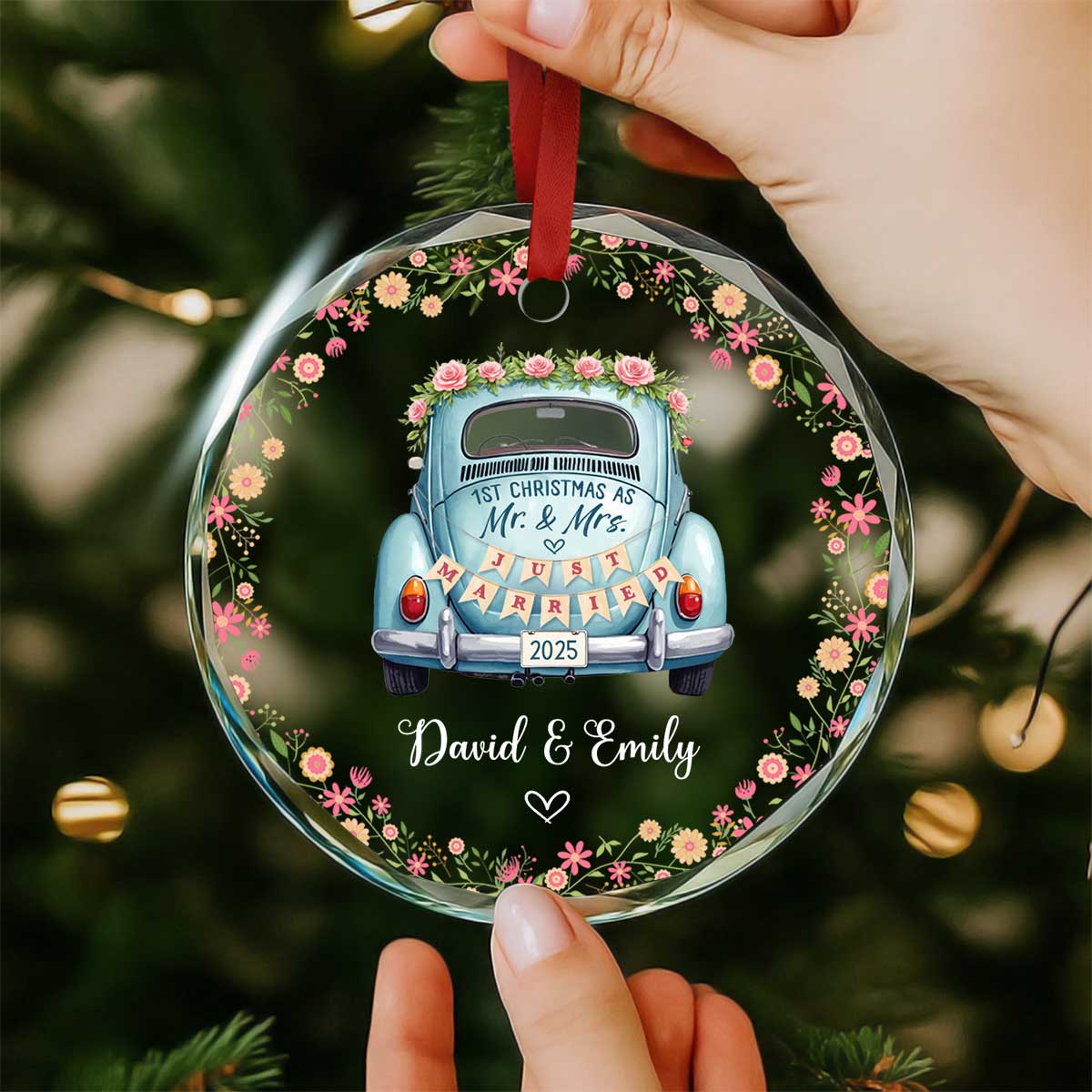 First Christmas Married Glass Ornament - Newlywed Couple Gift, Custom Names Year Keepsake, Mr and Mrs Ornament, 1st Christmas Wedding Gift 1 first christmas married glass ornament newlywed couple gift 2