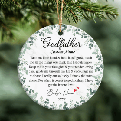 Personalized Christmas Gifts 2025 19 Custom Godfather Christmas Ornament - Personalized Godfather Gift with custom name and year, baptism and christening keepsake gift for godfathers, custom holiday ornament from godchild.