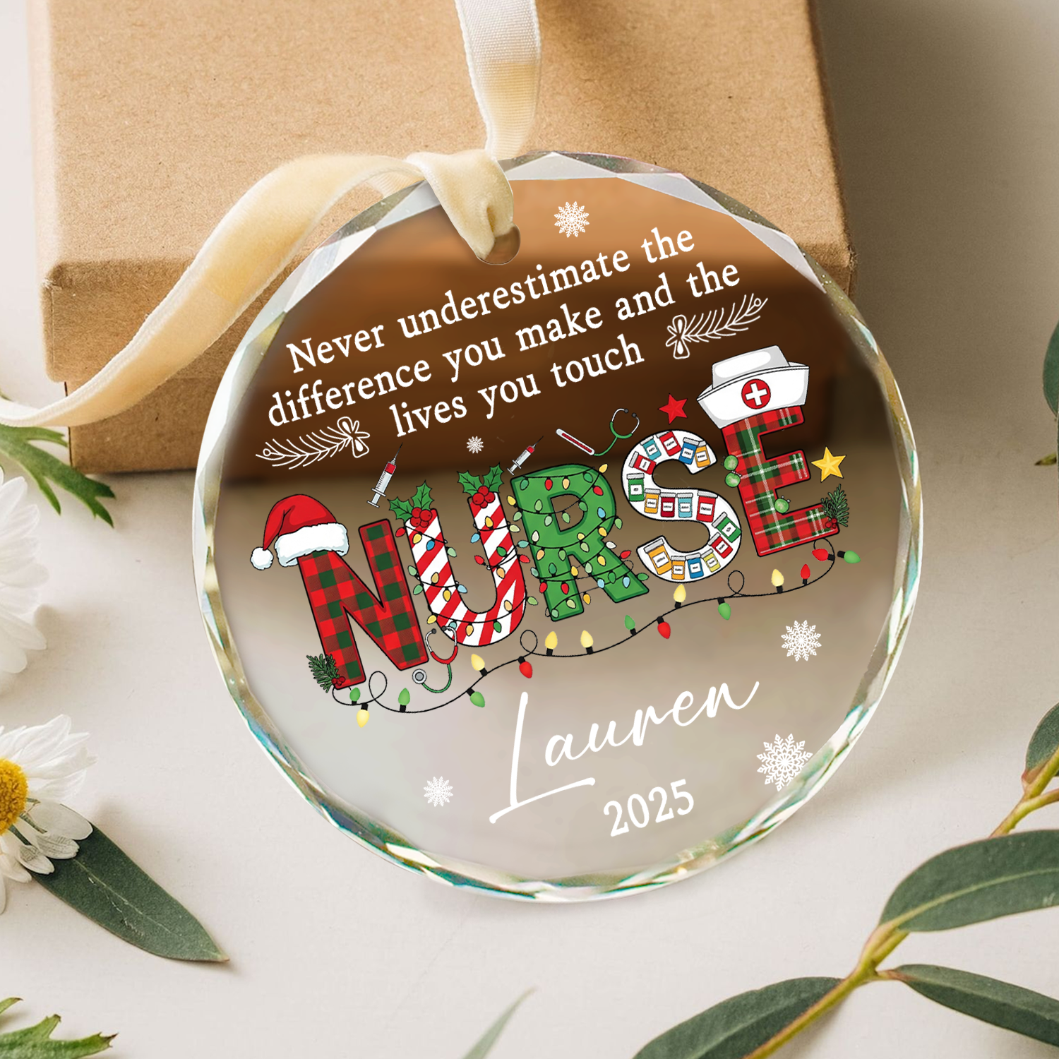 Personalized Nurse Christmas Ornament - Custom Name Nurse Gift, Healthcare Worker Holiday Glass Ornament, Nurse Appreciation Gift 2025 1 Personalized nurse Christmas ornament with name printed on glass, personalized healthcare worker holiday keepsake.