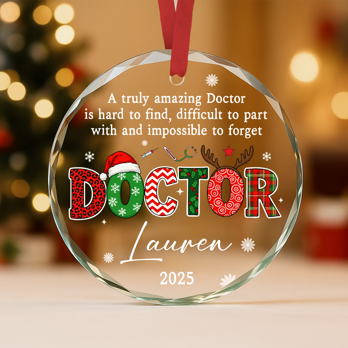 Personalized Doctor Christmas Ornament - Custom Name Doctor Glass Ornament, Healthcare Worker Holiday Gift, Doctor Appreciation Ornament 2025 1 Personalized doctor Christmas glass ornament with custom name, medical appreciation holiday keepsake.