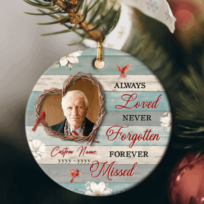 Custom Photo Memorial Ceramic Ornament - Remembrance Christmas Gift personalized with picture and name, remembrance Christmas ornament, sympathy keepsake for loss of a loved one.