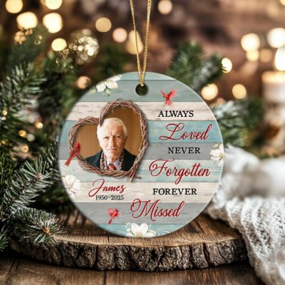 Custom Photo Memorial Ceramic Ornament - Remembrance Christmas Gift personalized with picture and name, remembrance Christmas ornament, sympathy keepsake for loss of a loved one.